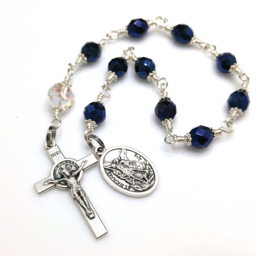 One Decade Rosary, Police Rosary, Handmade Saint Michael Pocket Rosary